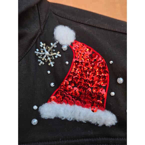 Vintage BEREK 2 Black Christmas Jacket, Santa Clause, Pearl Beads, Sequins, SM - Picture 3 of 8
